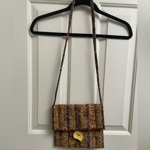 Quilted colorful purse / Bag Brown Crossbody Button Closure Bohemian Festival